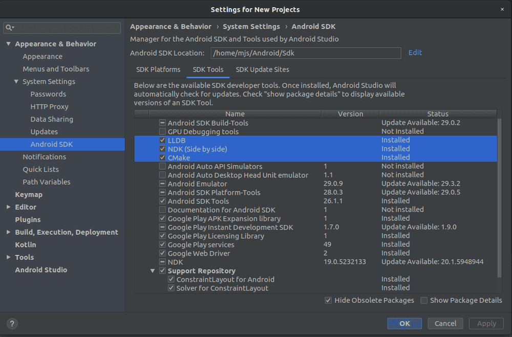 sdk manager ndk in android studio