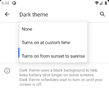settings darkmode schedule