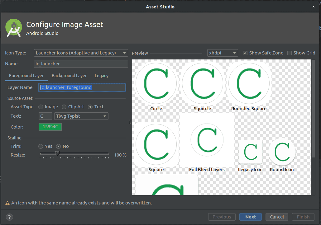 アンドロイドスタジオでは Adaptive 一般のアイコンを作成