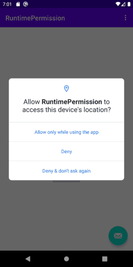 Android runtime permission popup
