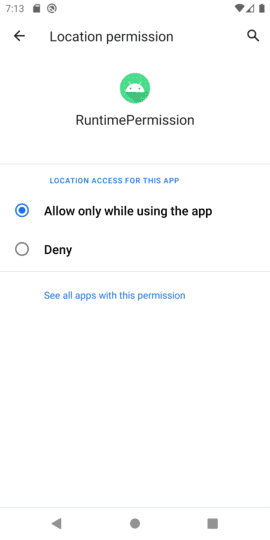 Android runtime permission popup